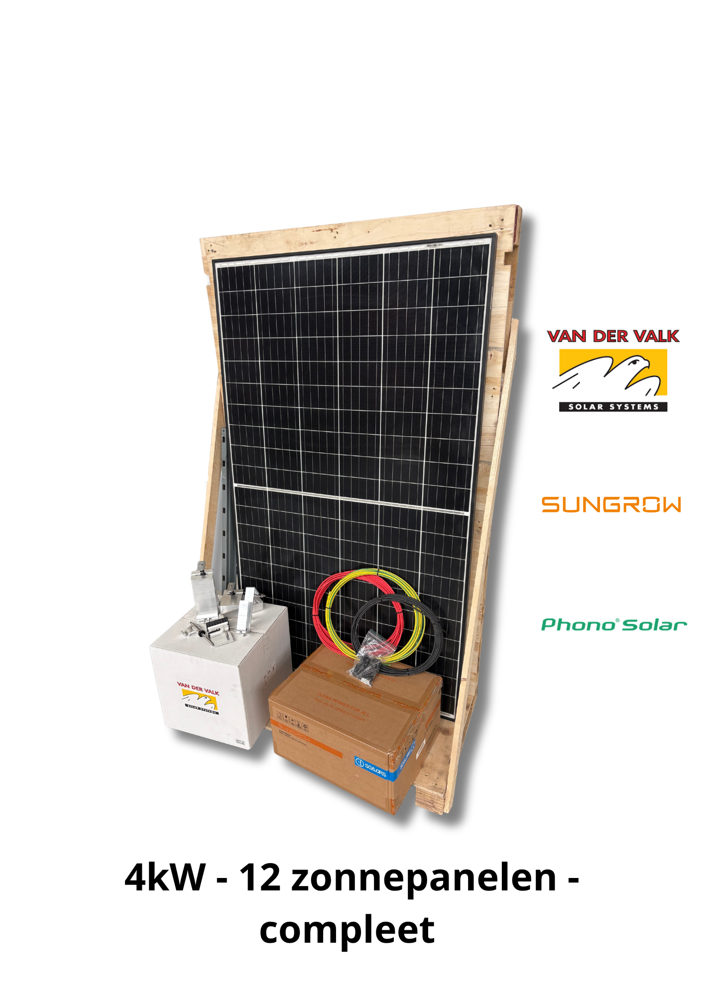 Complete installatie - 12 gebruikte zonnepanelen - 4kW - 1 fase